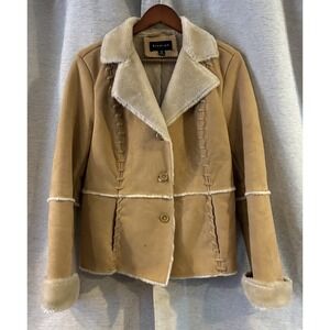 Vintage Braetan Coat Womens‎ M Beige Penny Lane Faux Suede Fur Collar